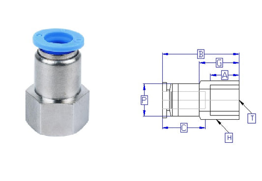 FasParts 1/4" OD - 1/8" NPT/FPT Push to Connect Straight Female Fitting