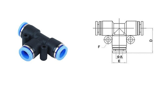 FasParts Push to Connect Tee Union 1/8" OD - 1/8" OD