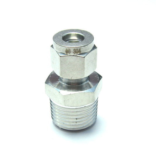 5/16" OD x 1/2" NPT Male Steel Stainless Twin Ferrule Straight Fitting WOG