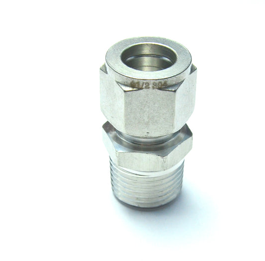 1/2" OD x 1/2" NPT Male Steel Stainless Twin Ferrule Straight Fitting WOG