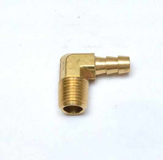 Brass 90 Male Elbow 8mm Hose ID Barb - 1/4" BSP Male